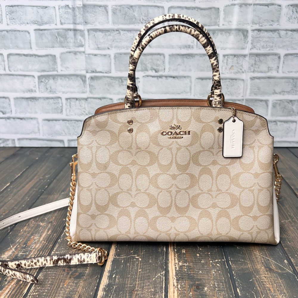 Coach Tan and Brown Signature Satchel Crossbody